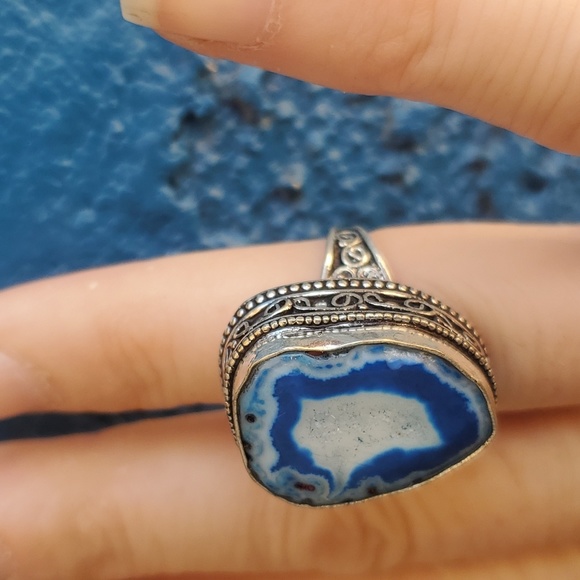 New Solar Quartz Agate Druzy 925 Silver Ring. - Picture 10 of 16